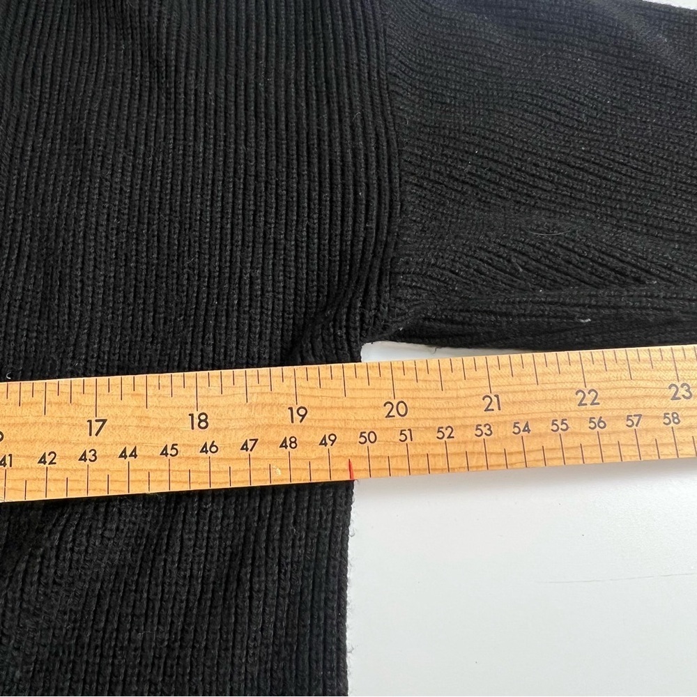 Tahari Black Ribbed Knit Tunic Length Open Front Cardigan Sweater Pockets Medi - Picture 6 of 7